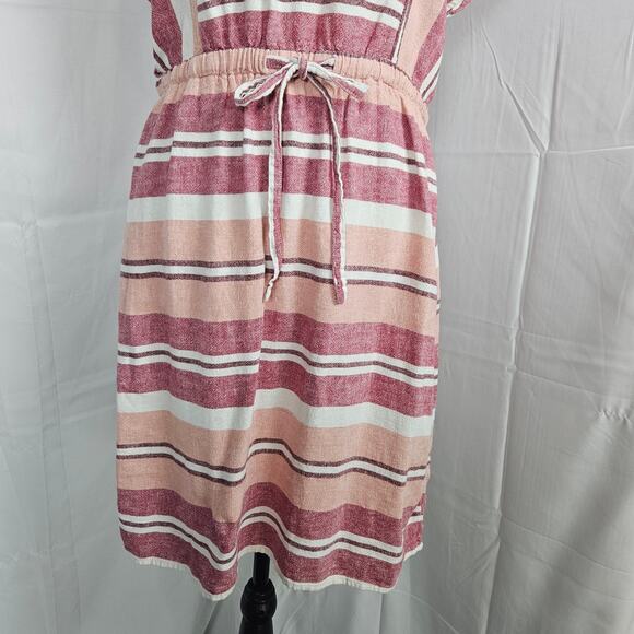 Old Navy Womens Sz Medium Pink Red Striped Linen Blend Dress Coastal Nautical - Picture 3 of 10